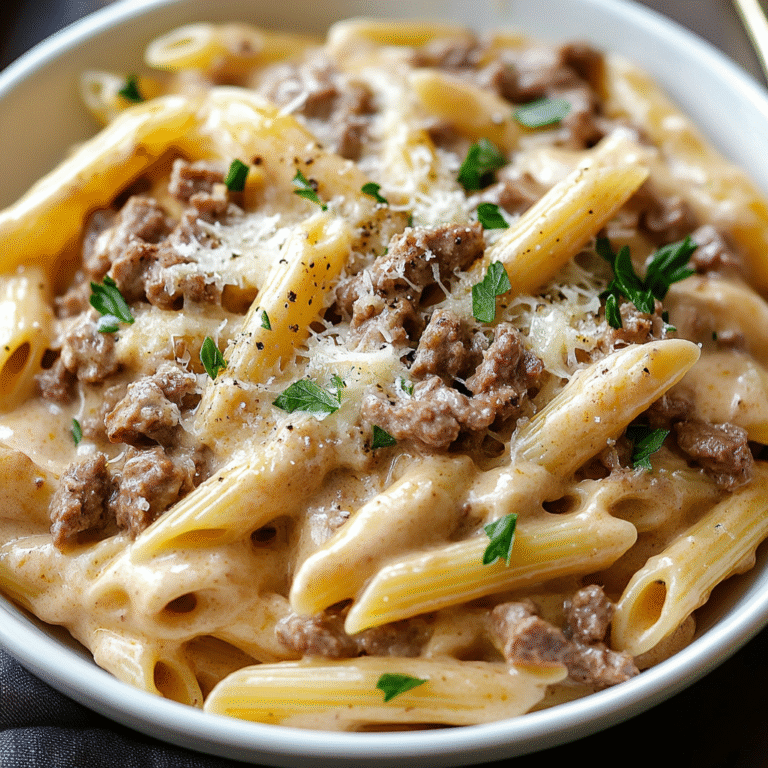 Slow Cooker Creamy Garlic Beef Pasta