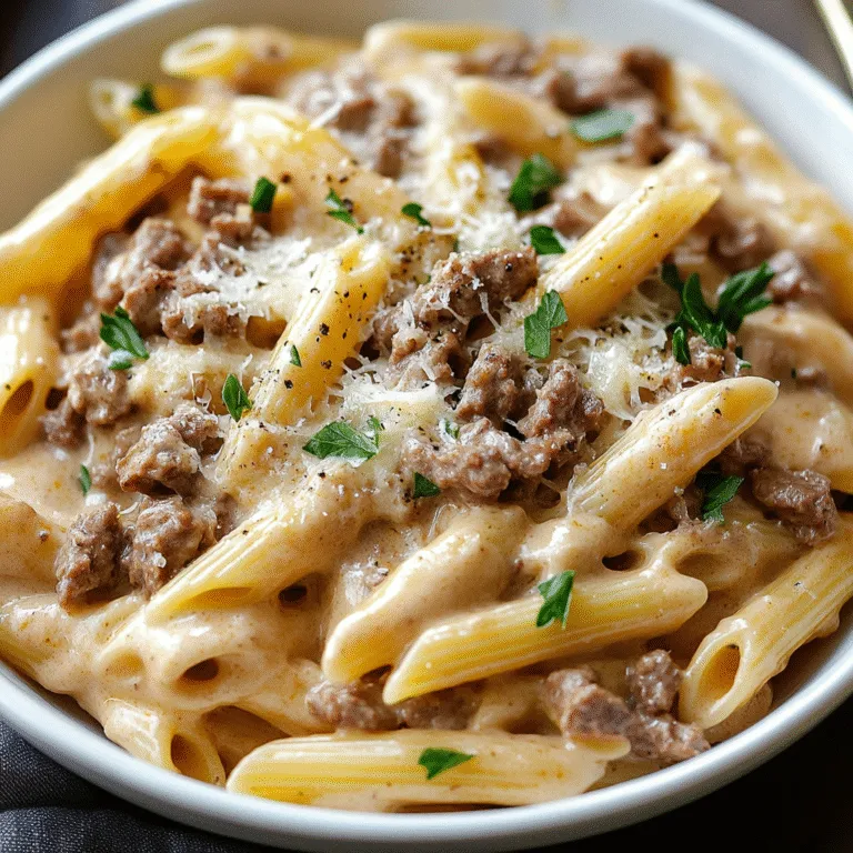Slow Cooker Creamy Garlic Beef Pasta