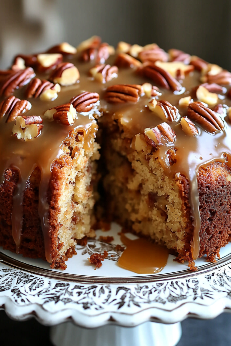 Apple Pecan Cake With Caramel Glaze
