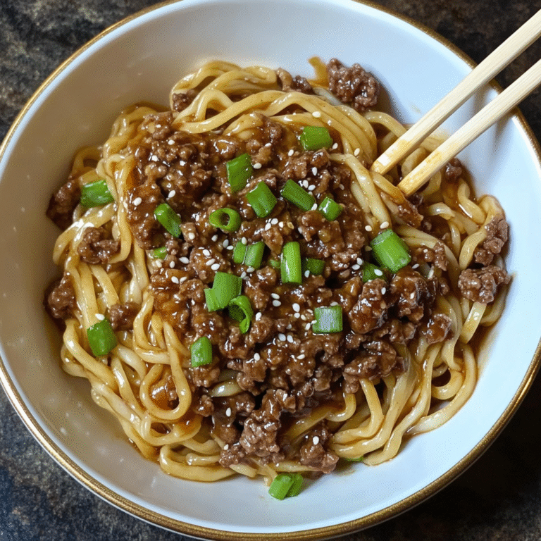 Savory Mongolian Ground Beef with Noodles